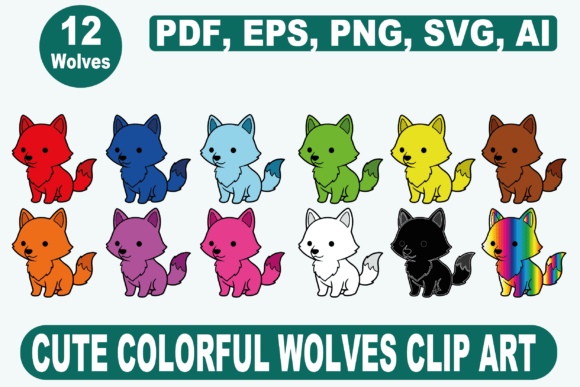 Cute Colorful Wolves Clip Art Wolf Review