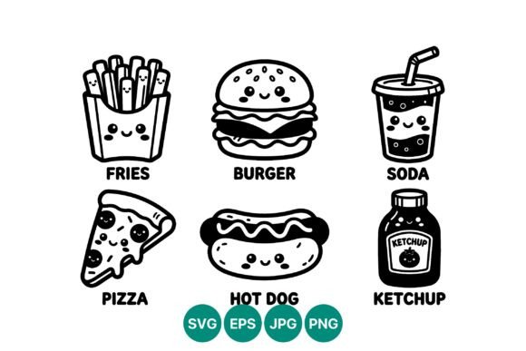 Cute Fast Food Black White Icons Review