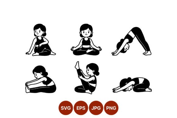 Woman Doing Six Yoga Poses Black White Review